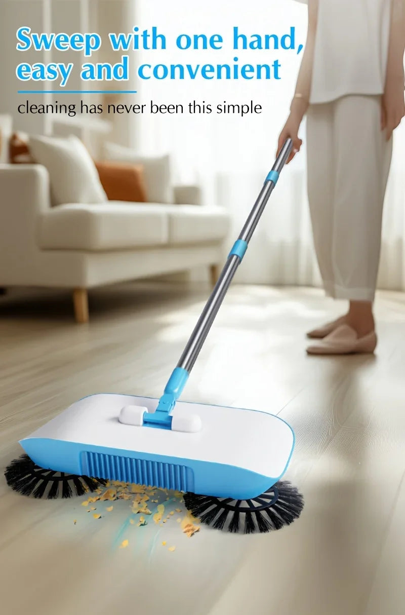 Hand Push Broom, Multifunctional Cleaning Tool Sweep Mop, Long Handle Push Broom with Auto Spiral Deep Clean System