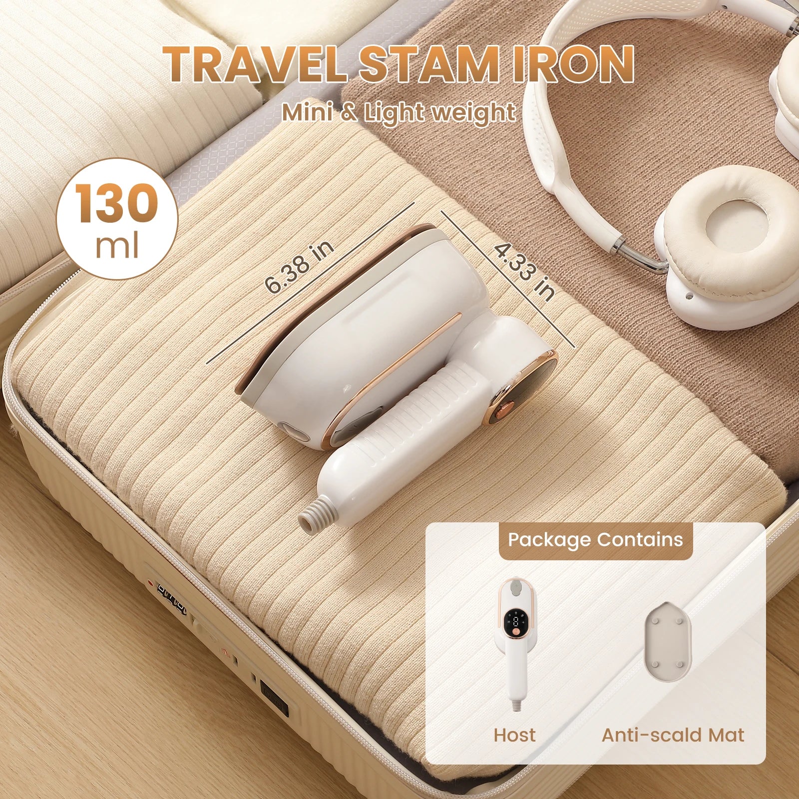 Portable mini steam iron with four temperature control and high-power rotating handheld ironing machine.