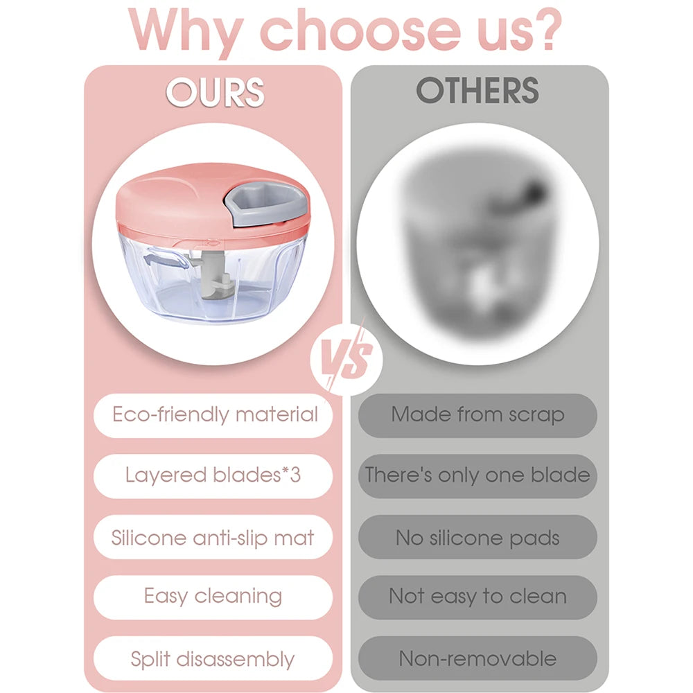 Home Kitchen Manual Ginger Grinder Garlic 500ml/900ml Mud Splasher Multifunctional Food Vegetable Cutter Handheld Meat Grinder