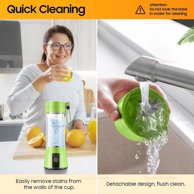 380ml Portable Electric Juicer USB Rechargeable Smoothie Blender Food Processor Fruit Mixer Compact Mini Kitchen Juicer