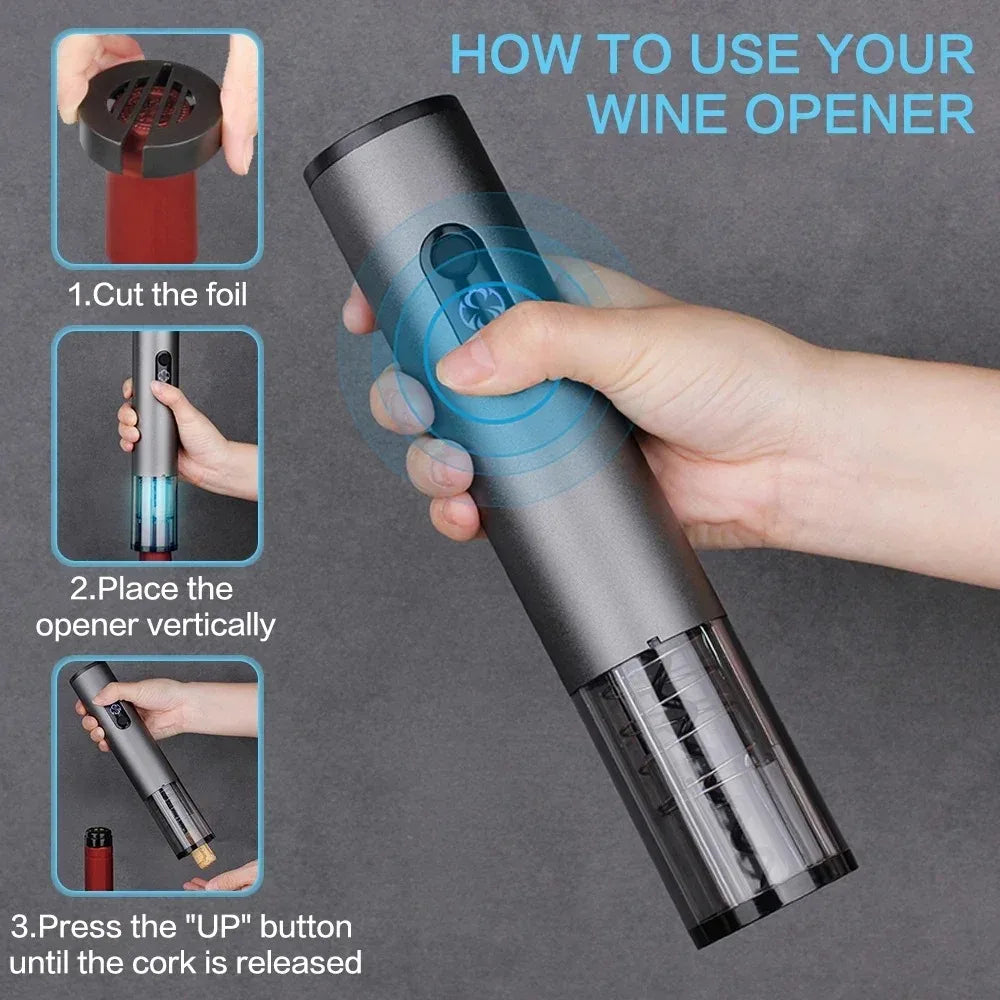 Electric Wine Bottle Opener USB Rechargable Automatic Wine Corkscrew with Foil Cutter Corkscrew Kitchen Gadgets for Party Bar