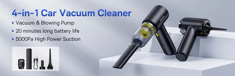 Baseus Car Vacuum Cleaner Mini Handheld Auto Vacuum Cleaner 6000Pa Powerful Suction Blow & Vacuum 2 In1 For Home & Car & Office
