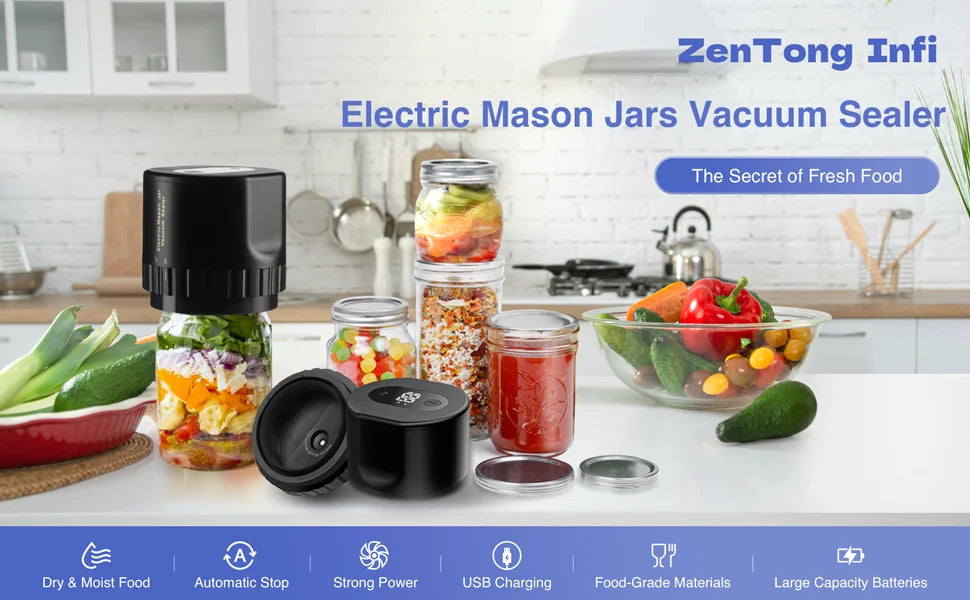 Mason Jar Vacuum Sealer Auto Stop Electric Mason Jar Vacuum Sealer Kit With Mason Jar Lids For Jam Preservation Food Storage
