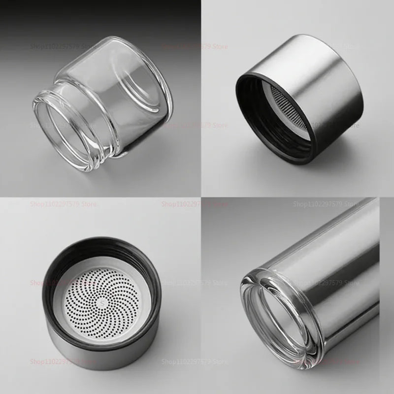 Double Wall Glass Tea Bottle 420ML Insulated Tumbler with Tea Strainer Leak Proof Hot Water Bottle for Office Travel Camping