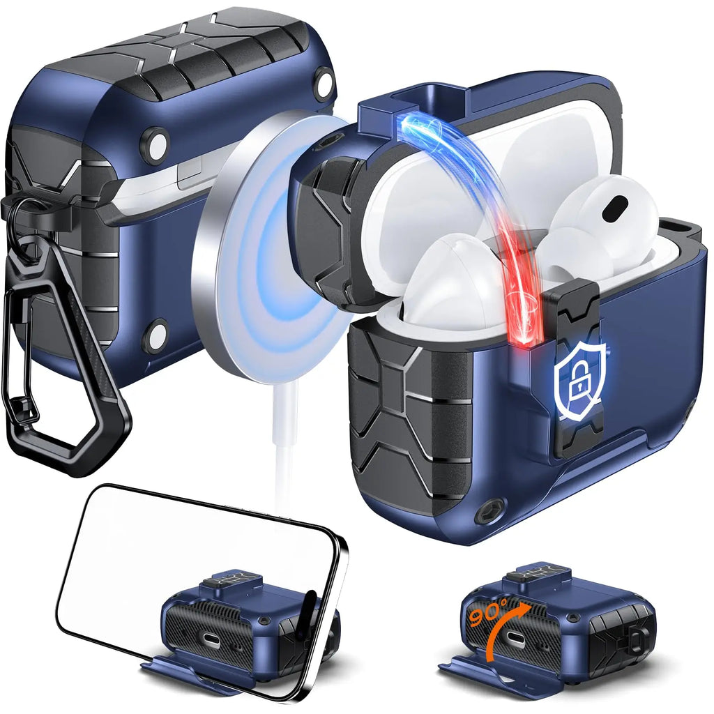 Magnetic Auto Lock Case for AirPods Pro 3 Phone Stand Case Cover with Cleaning Kit & Keychain Protective Case for AirPods Pro 3