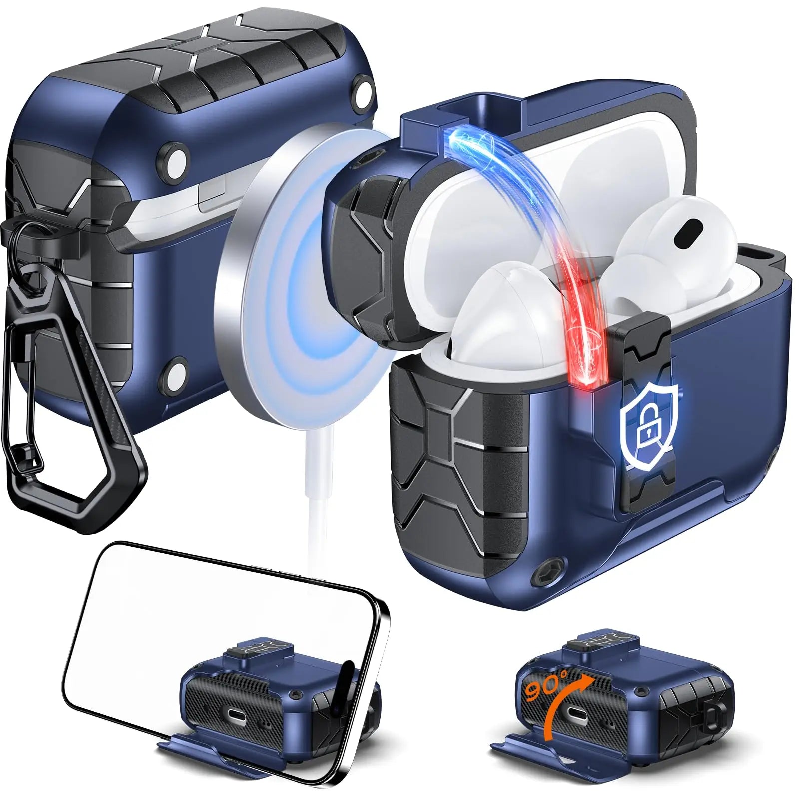 Magnetic Auto Lock Case for AirPods Pro 3 Phone Stand Case Cover with Cleaning Kit & Keychain Protective Case for AirPods Pro 3