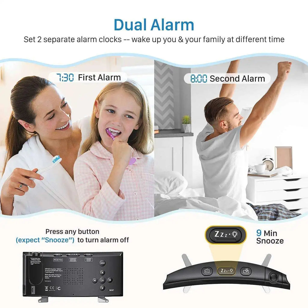 Projection Digital Alarm Clock for Bedroom Large LED Alarm Clock Projection on Ceiling Wall 180°Projector for Heavy Sleeper New