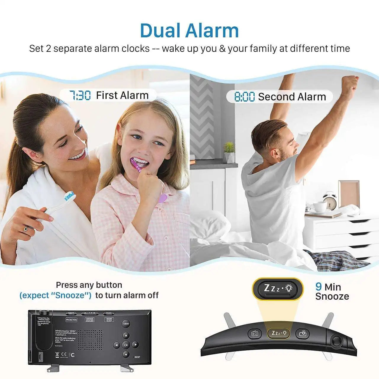 Projection Digital Alarm Clock for Bedroom Large LED Alarm Clock Projection on Ceiling Wall 180°Projector for Heavy Sleeper New