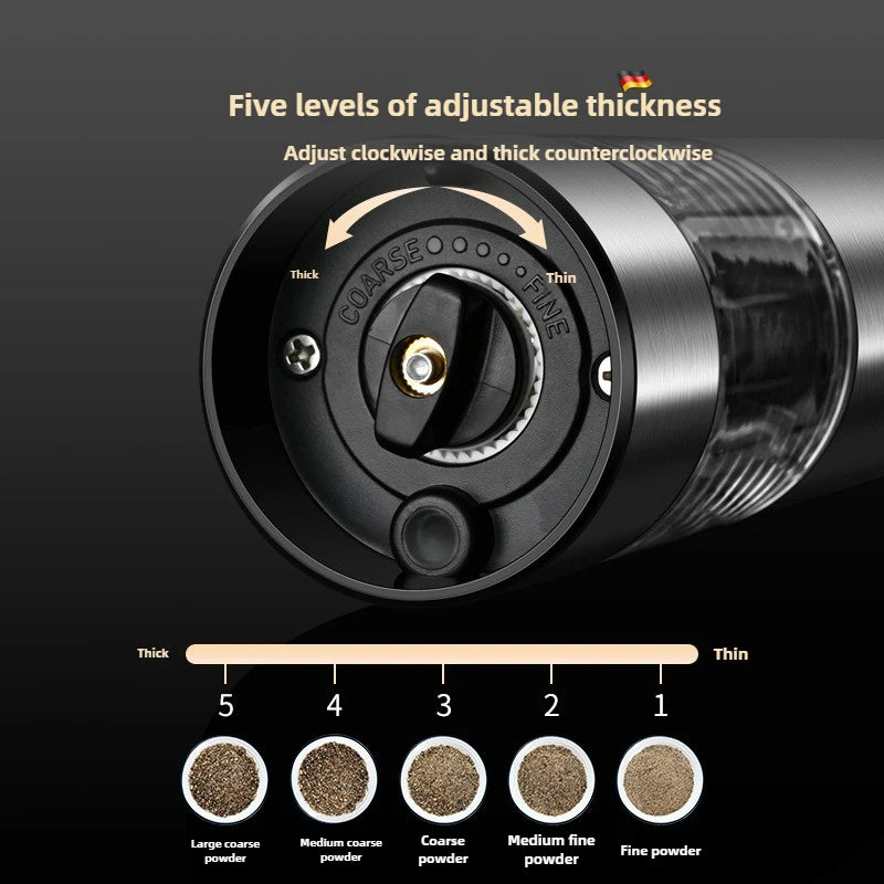 Electric Pepper Grinder Automatic Spice Grinder USB Rechargeable Adjustable Coarseness Spice Mill Kitchen Gadget Tools