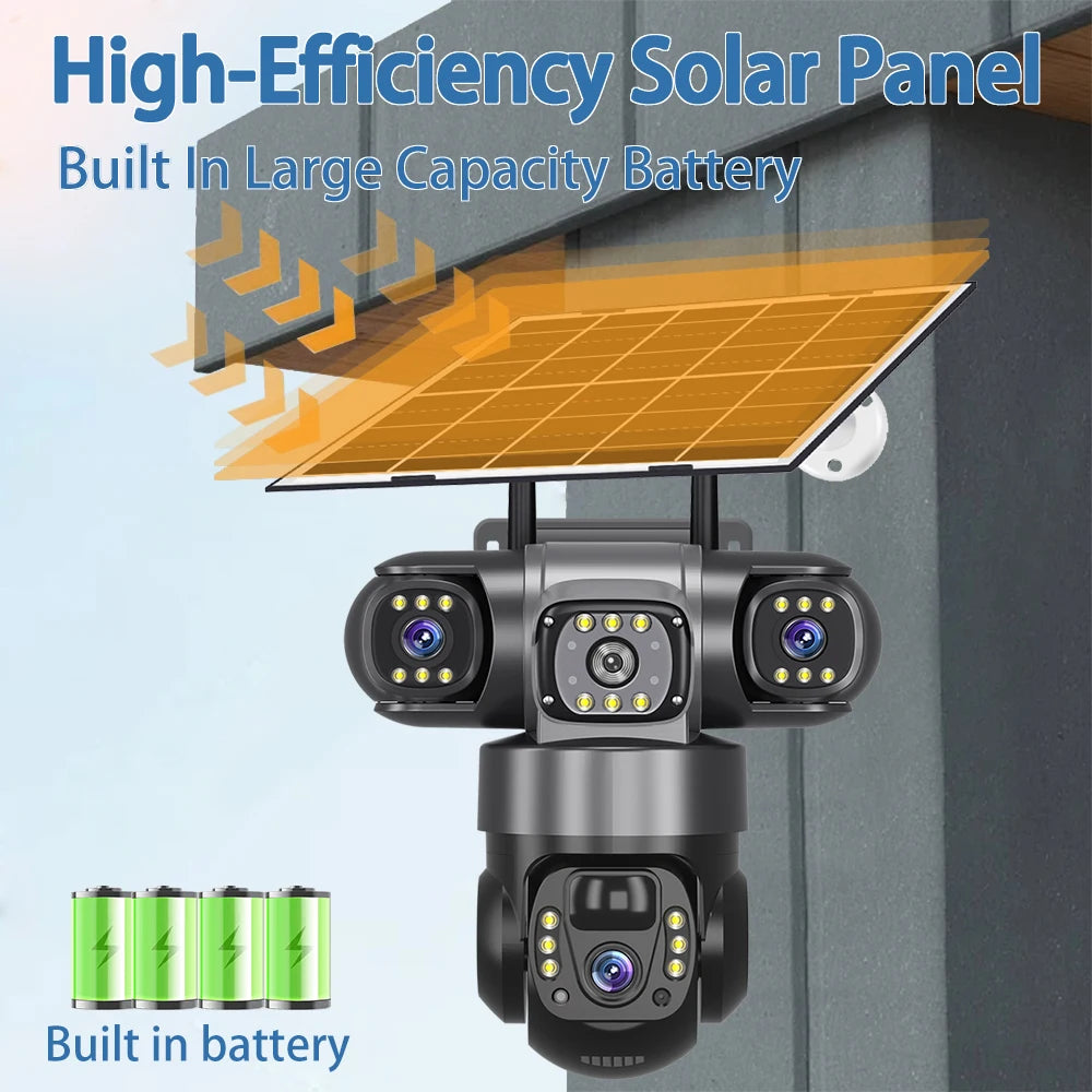 V380 Pro 15MP 6K 10X Zoom Triple Lens 4G Solar Outdoor Three Screen PIR Motion Detection Security CCTV Camera