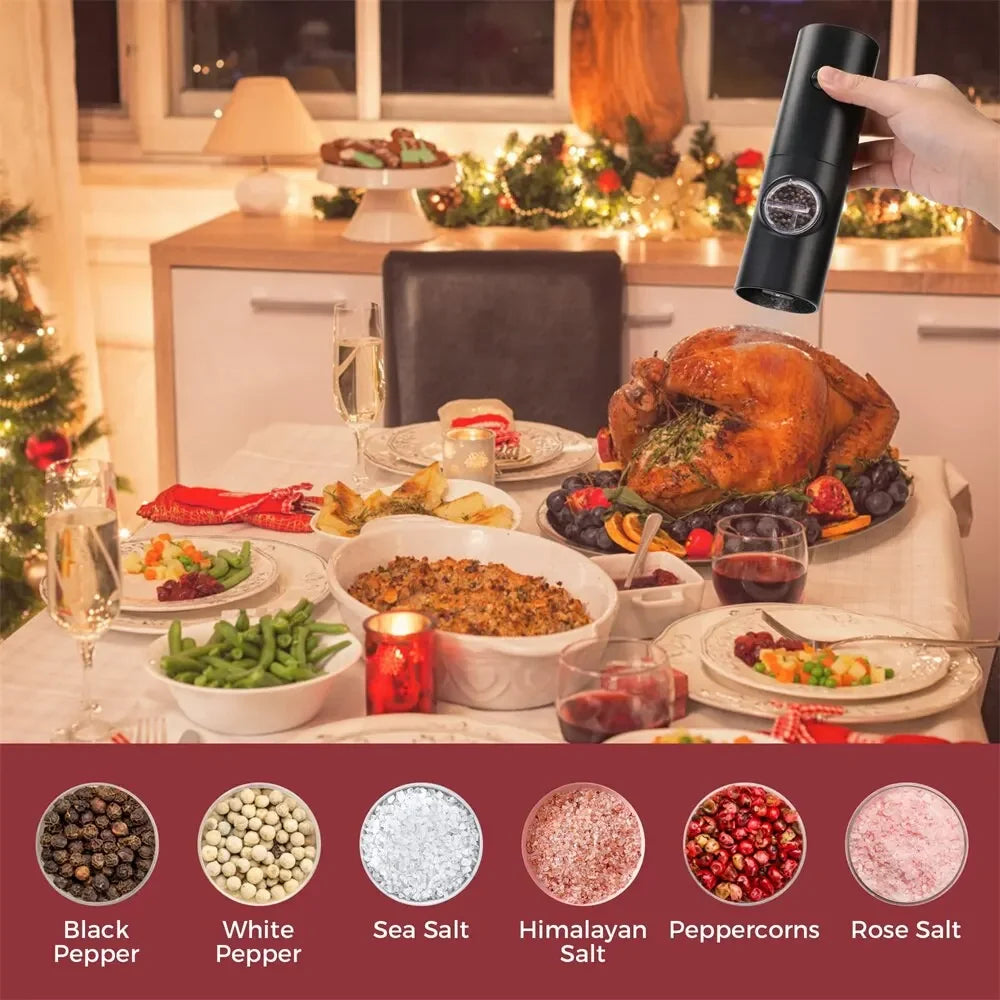 2Pcs Electric Salt And Pepper Grinder With Adjustable Coarseness Refillable Mill Battery Powered Kitchen Automatic Gadget