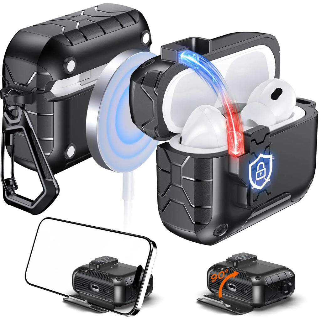 Magnetic Auto Lock Case for AirPods Pro 3 Phone Stand Case Cover with Cleaning Kit & Keychain Protective Case for AirPods Pro 3