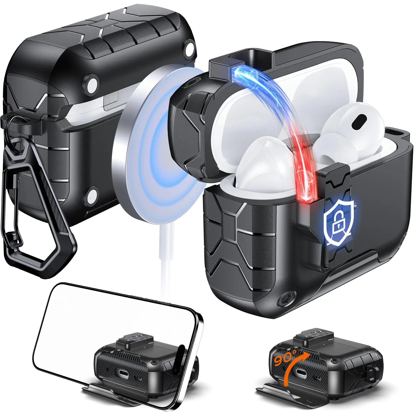 Magnetic Auto Lock Case for AirPods Pro 3 Phone Stand Case Cover with Cleaning Kit & Keychain Protective Case for AirPods Pro 3