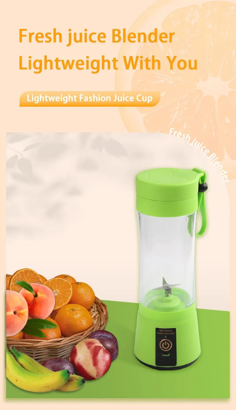 380ml Portable Electric Juicer USB Rechargeable Smoothie Blender Food Processor Fruit Mixer Compact Mini Kitchen Juicer
