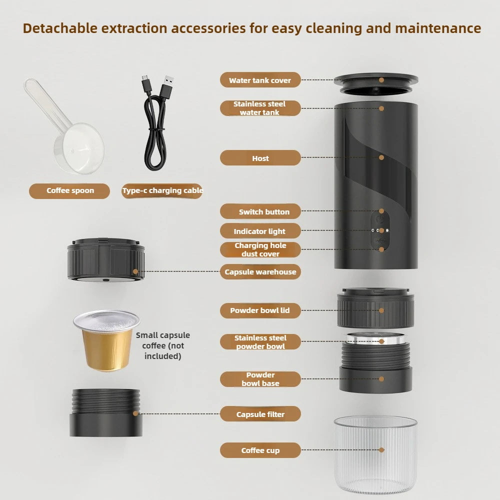 Cafeteira portátil mini recarregável para cápsulas