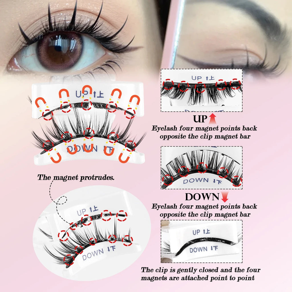 MAGEFY Reusable Magnetic Eyelashes 3 Pairs Natural Curly Natural Magnetic False Eyelashes Glue Free with Applicator Easy to Wear