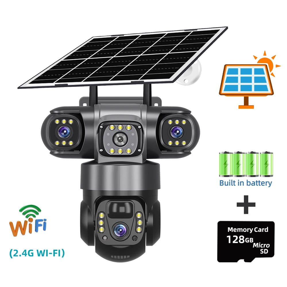V380 Pro 15MP 6K 10X Zoom Triple Lens 4G Solar Outdoor Three Screen PIR Motion Detection Security CCTV Camera