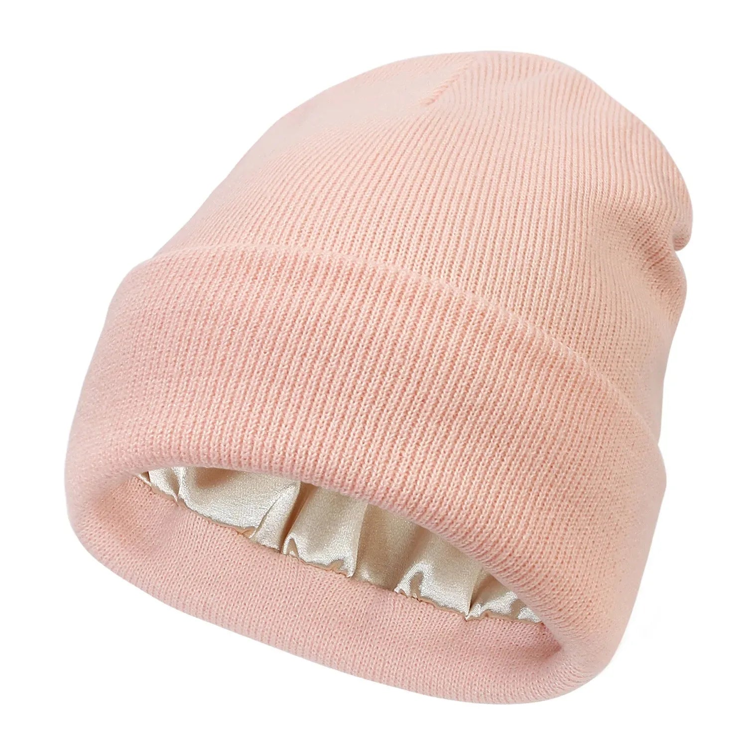 Unisex Satin Lined Anti Static Beanie Hat For Women Winter Silk Lining Slouchy Warm Cuffed Skullies 2Layer Hair Cover Sleep Cap