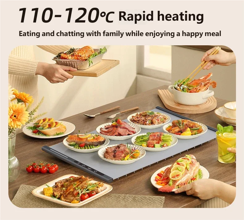 Electric Warming Tray Foldable Food Warmer Mat with 3 Tem Setting Fast Full Surface Heating Portable Electric Food Warming Tray