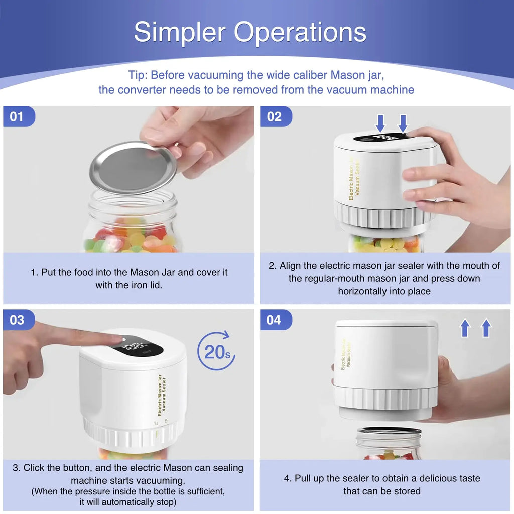 Mason Jar Vacuum Sealer Auto Stop Electric Mason Jar Vacuum Sealer Kit With Mason Jar Lids For Jam Preservation Food Storage