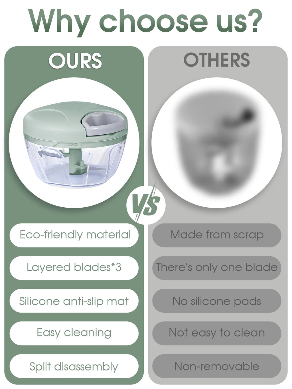 Home Kitchen Manual Ginger Grinder Garlic 500ml/900ml Mud Splasher Multifunctional Food Vegetable Cutter Handheld Meat Grinder