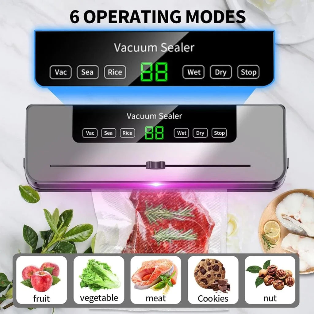 Electric Professional Vacuum Sealer Food Electric Vacuum For Kitchen Food Storage Sealing Machine Dry/Wet Food Cuisine Sealer