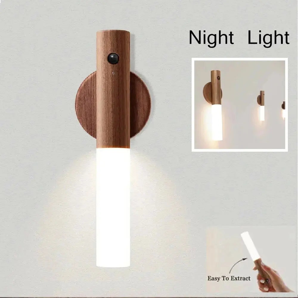 Rechargeable Wall Sconces Magnetic Wall LightsNight Light Motion Sensor Night Lights Wooden Wall Lighting for Bedroom Stair