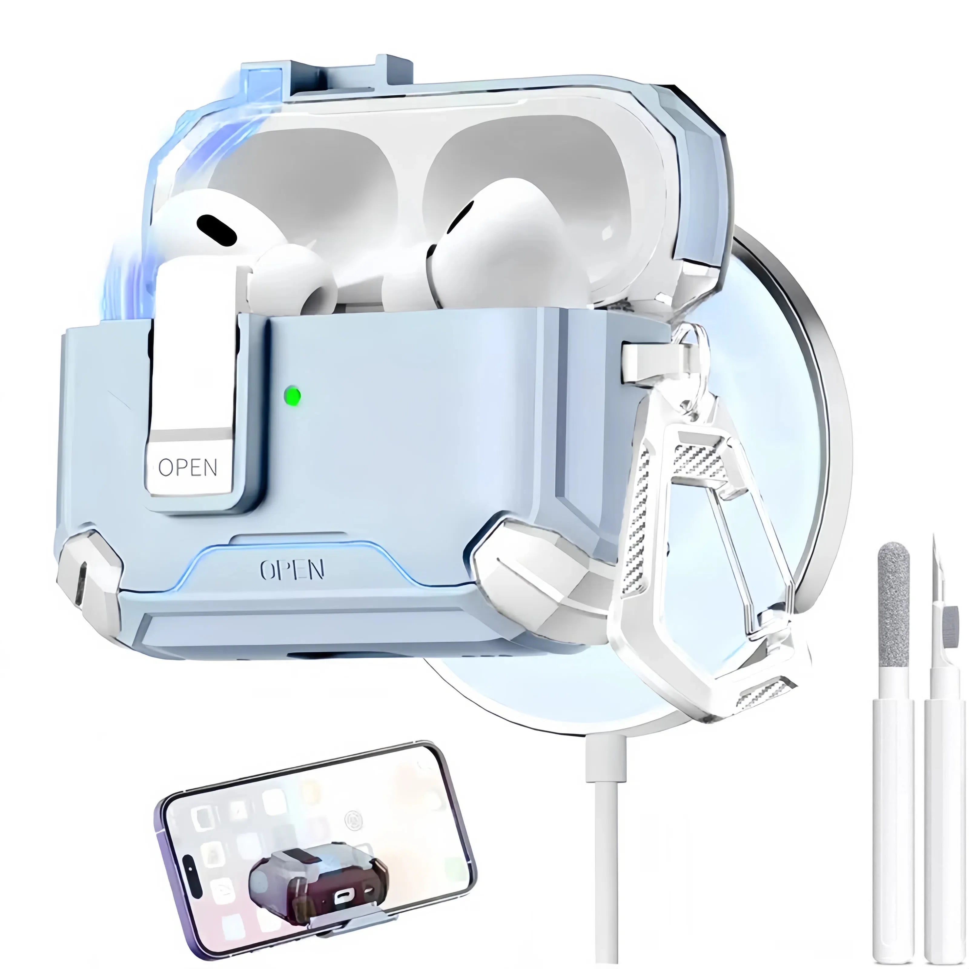 Magnetic Auto Lock Case for AirPods Pro 3 Phone Stand Case Cover with Cleaning Kit & Keychain Protective Case for AirPods Pro 3