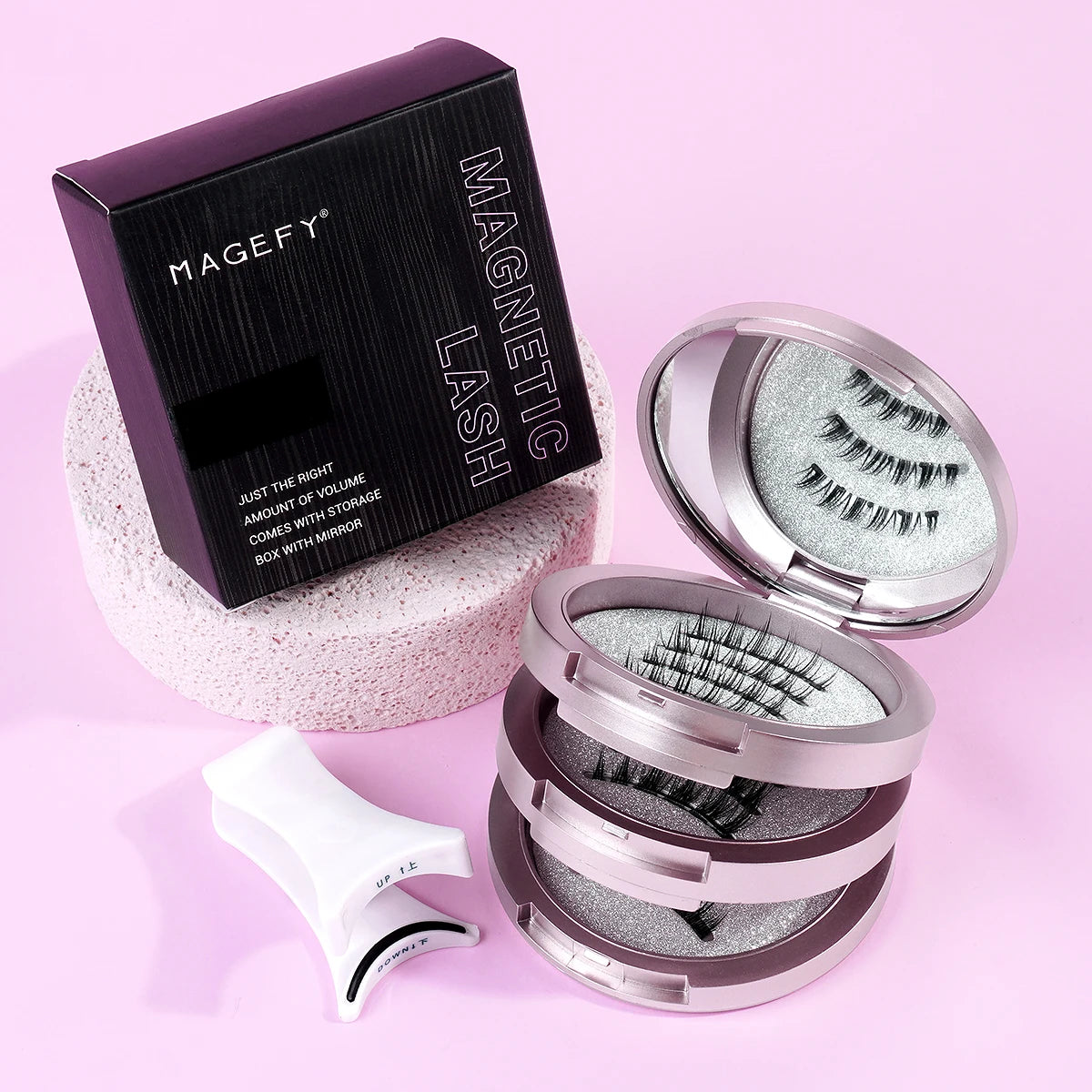 MAGEFY Reusable Magnetic Eyelashes 3 Pairs Natural Curly Natural Magnetic False Eyelashes Glue Free with Applicator Easy to Wear