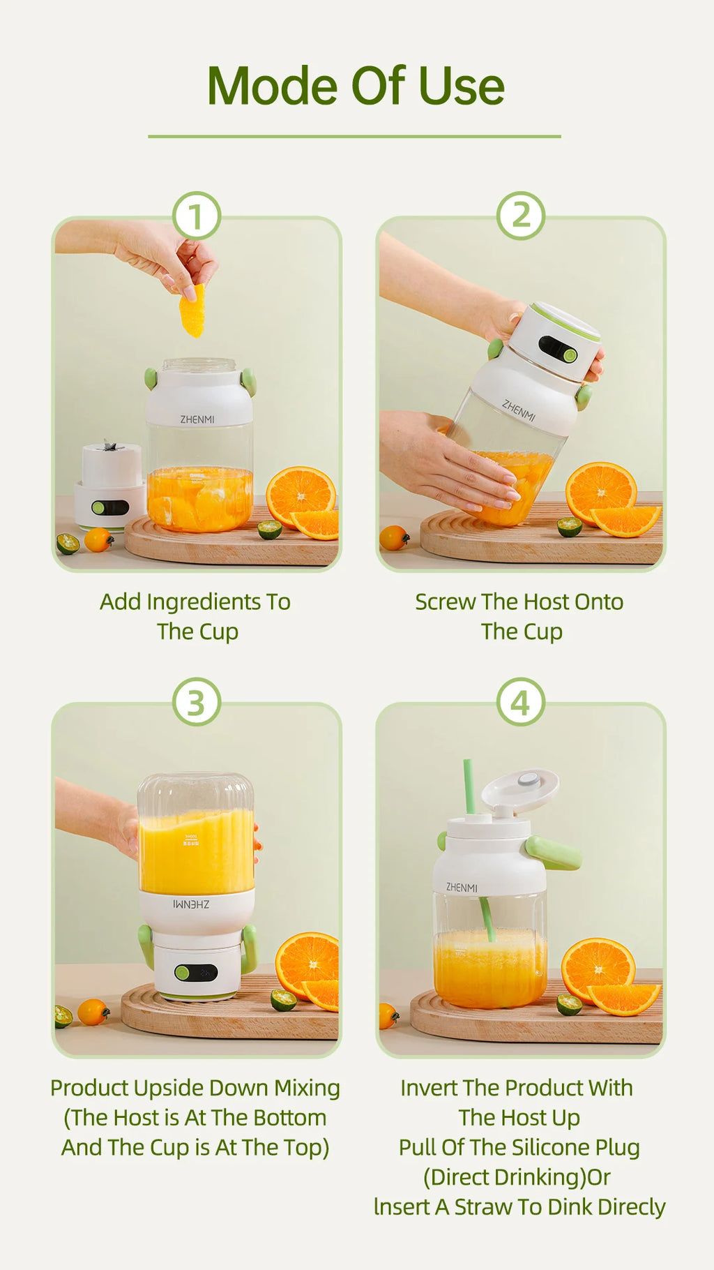 Portable Juicer, 33oz. Vessel, USB-C Rechargeable, Easy To Clean, Suitable For Juicing Fruits And Vegetable,