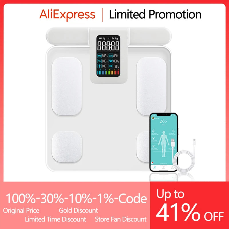 Smart 8 Electrode Scale Bioimpedance Electronic Digital Weight Balance Fat Body Water Muscle Mass BMI Composition Scale