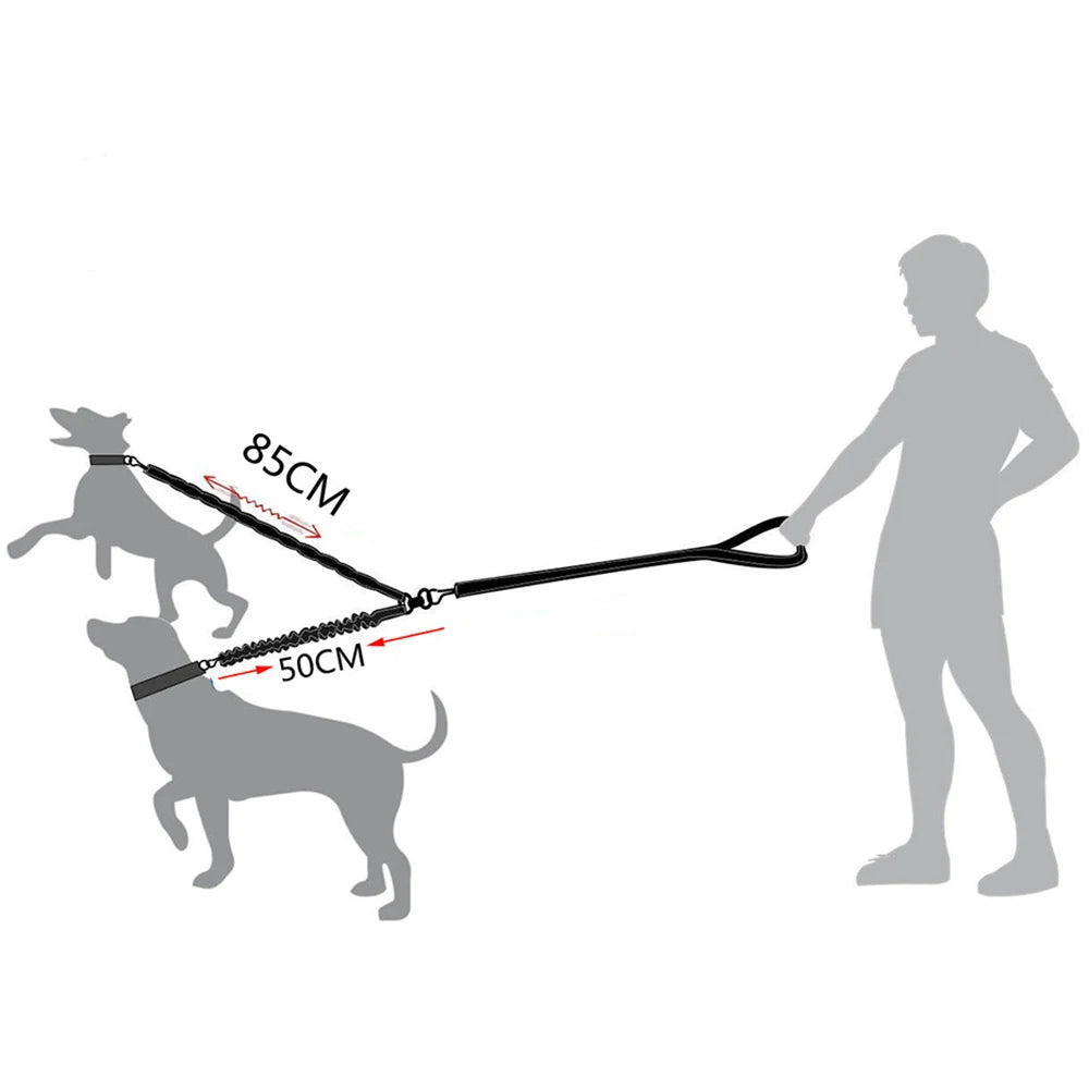 Dog Double Leashes Pet No Tangle Leash Coupler Resilient Comfortable Shock Absorbing Reflective Leash for Walking 2 Dogs