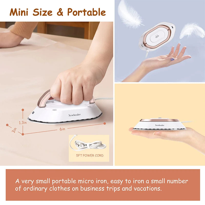 Portable Mini Iron Board Handheld Dual Voltage 120V/240V Travel Iron Dry Ironing 30S Preheating Mini Iron for Clothes