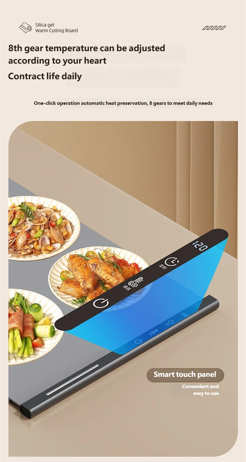 Electric Warming Tray Foldable Food Warmer Mat with 3 Tem Setting Fast Full Surface Heating Portable Electric Food Warming Tray