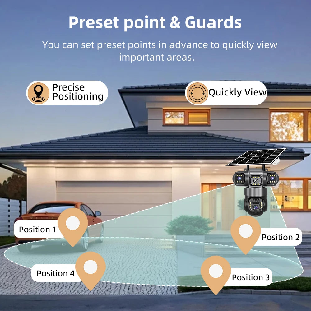 V380 Pro 15MP 6K 10X Zoom Triple Lens 4G Solar Outdoor Three Screen PIR Motion Detection Security CCTV Camera