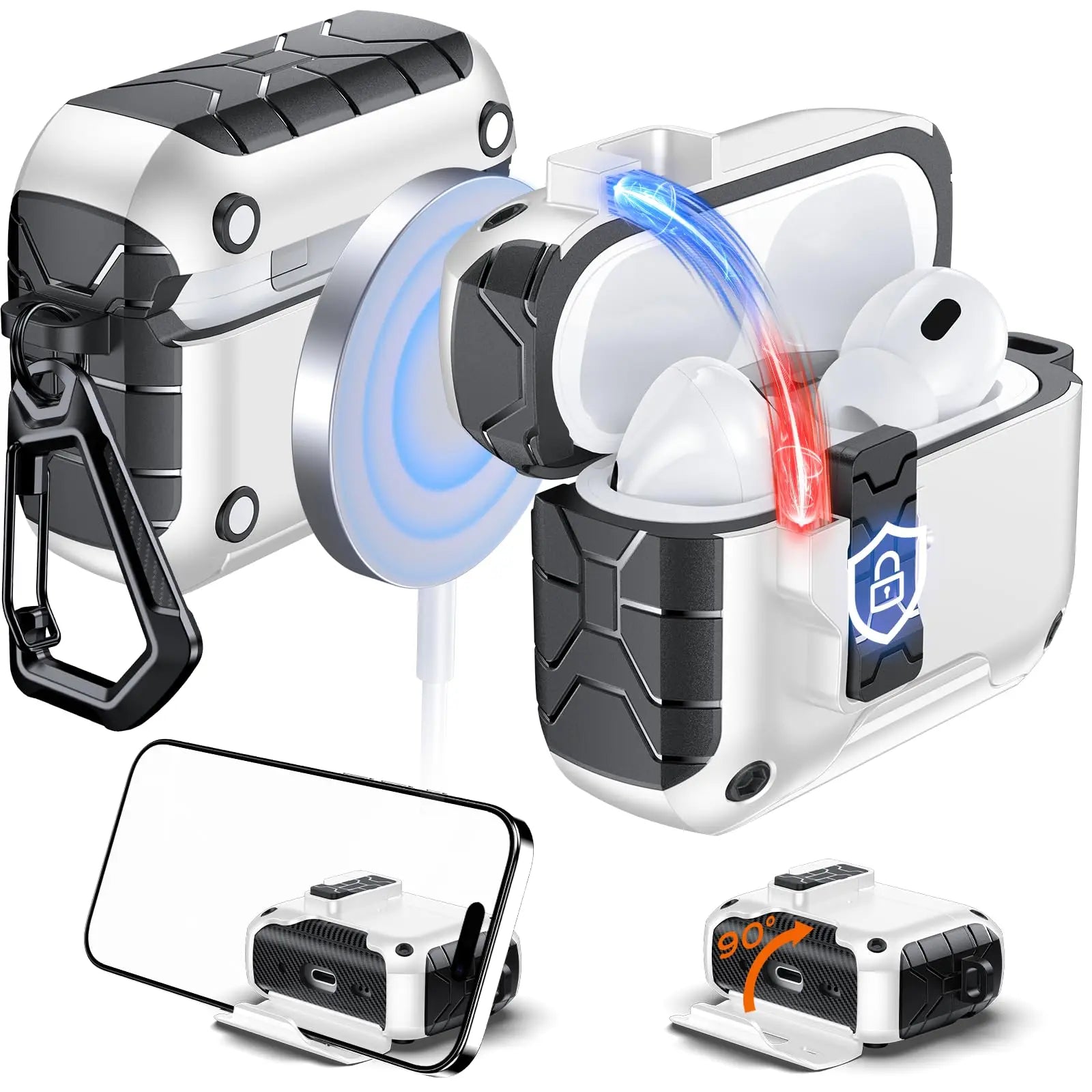 Magnetic Auto Lock Case for AirPods Pro 3 Phone Stand Case Cover with Cleaning Kit & Keychain Protective Case for AirPods Pro 3