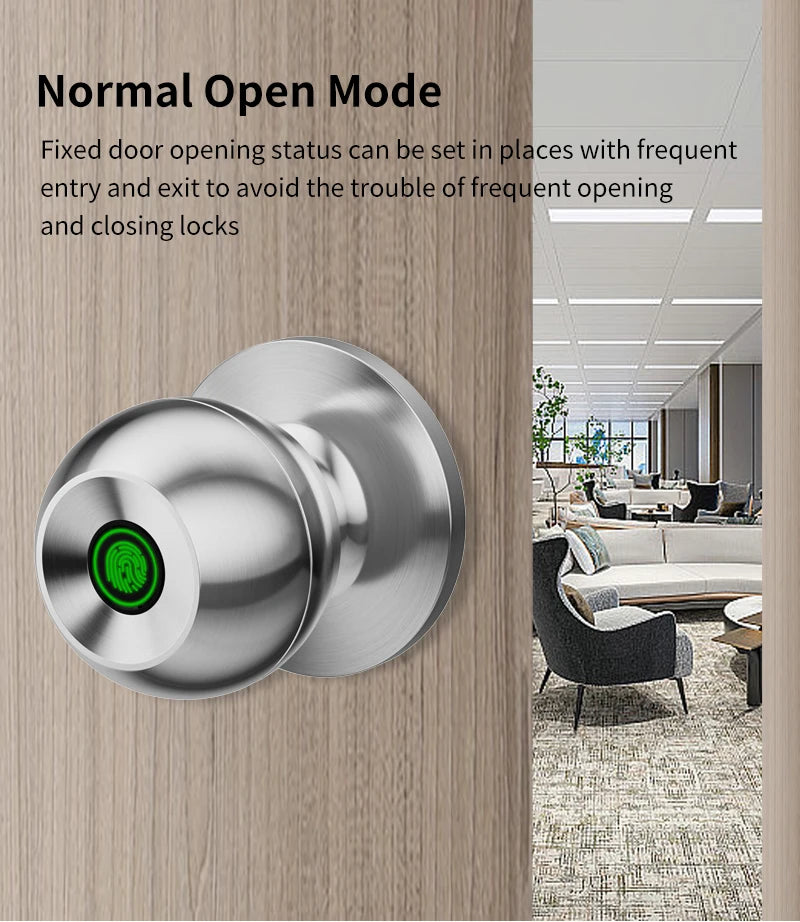Fingerprint Safe Electronic Lock Door Handle Stainless Steel Round Door Knob Rotation Lock Doorknob Lock with Key Tuya App Home