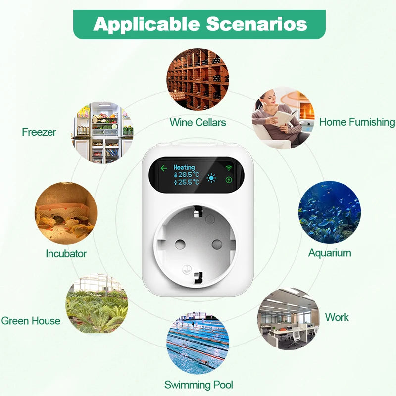 Smart Wifi Thermostat Plug Outlet Temperature Controller Tuya APP Voice Control Electric Switch for Heating Cooling Appliances