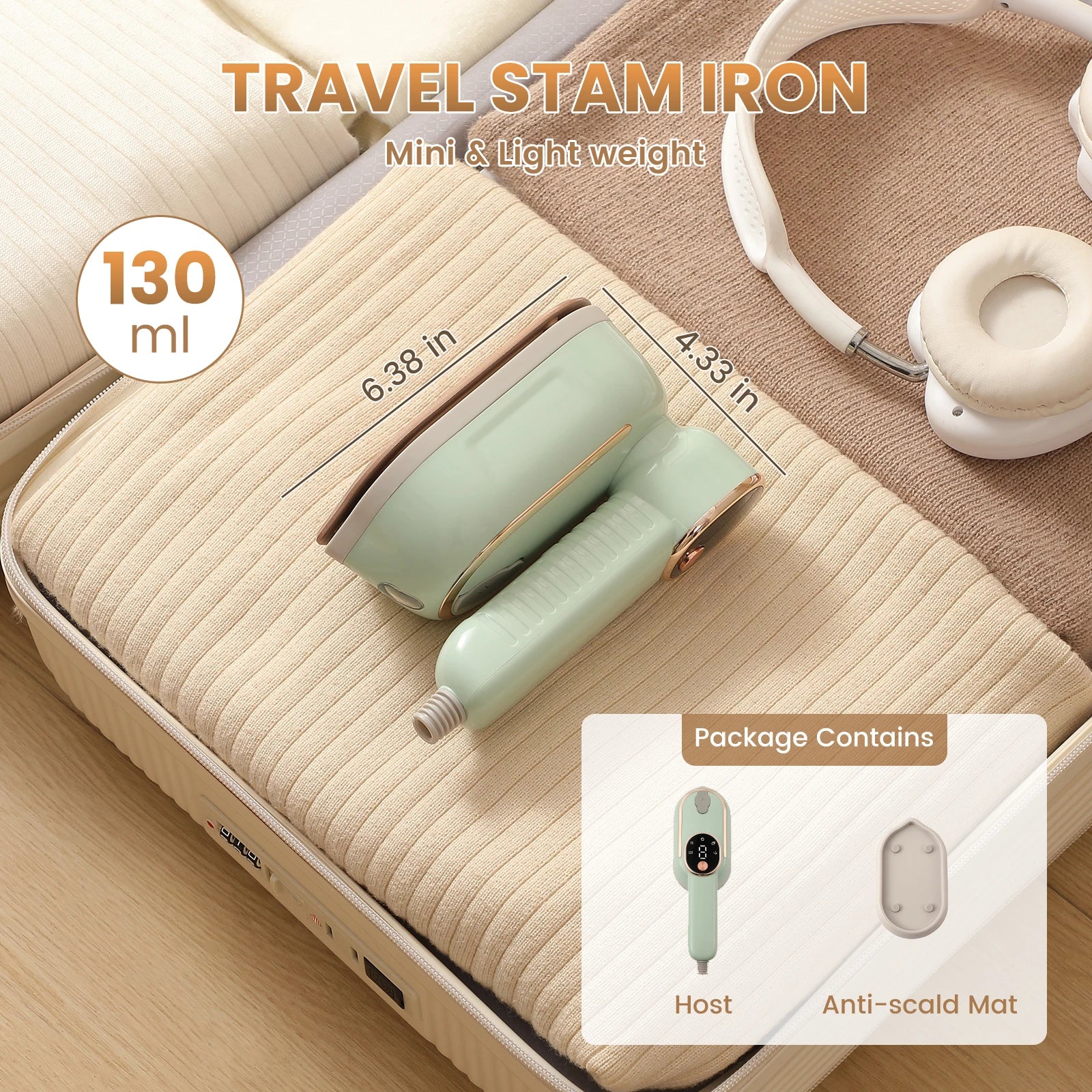 Portable mini steam iron with four temperature control and high-power rotating handheld ironing machine.