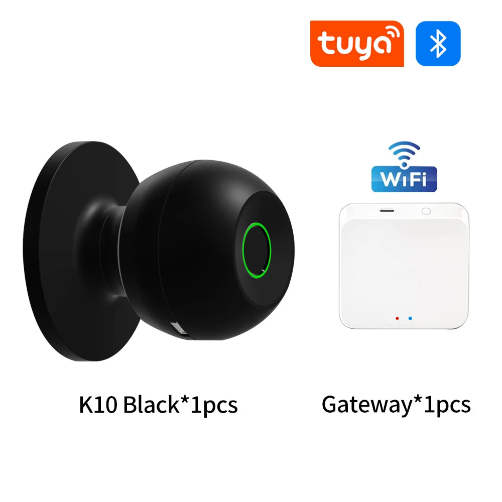 Fingerprint Safe Electronic Lock Door Handle Stainless Steel Round Door Knob Rotation Lock Doorknob Lock with Key Tuya App Home