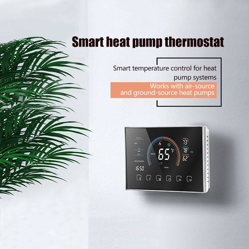 Smart Heat Pump Room Thermostat Temperature Controller 4.8 Inch Color LCD Screen Programmable Touch Control/ Mobile APP/ Voice