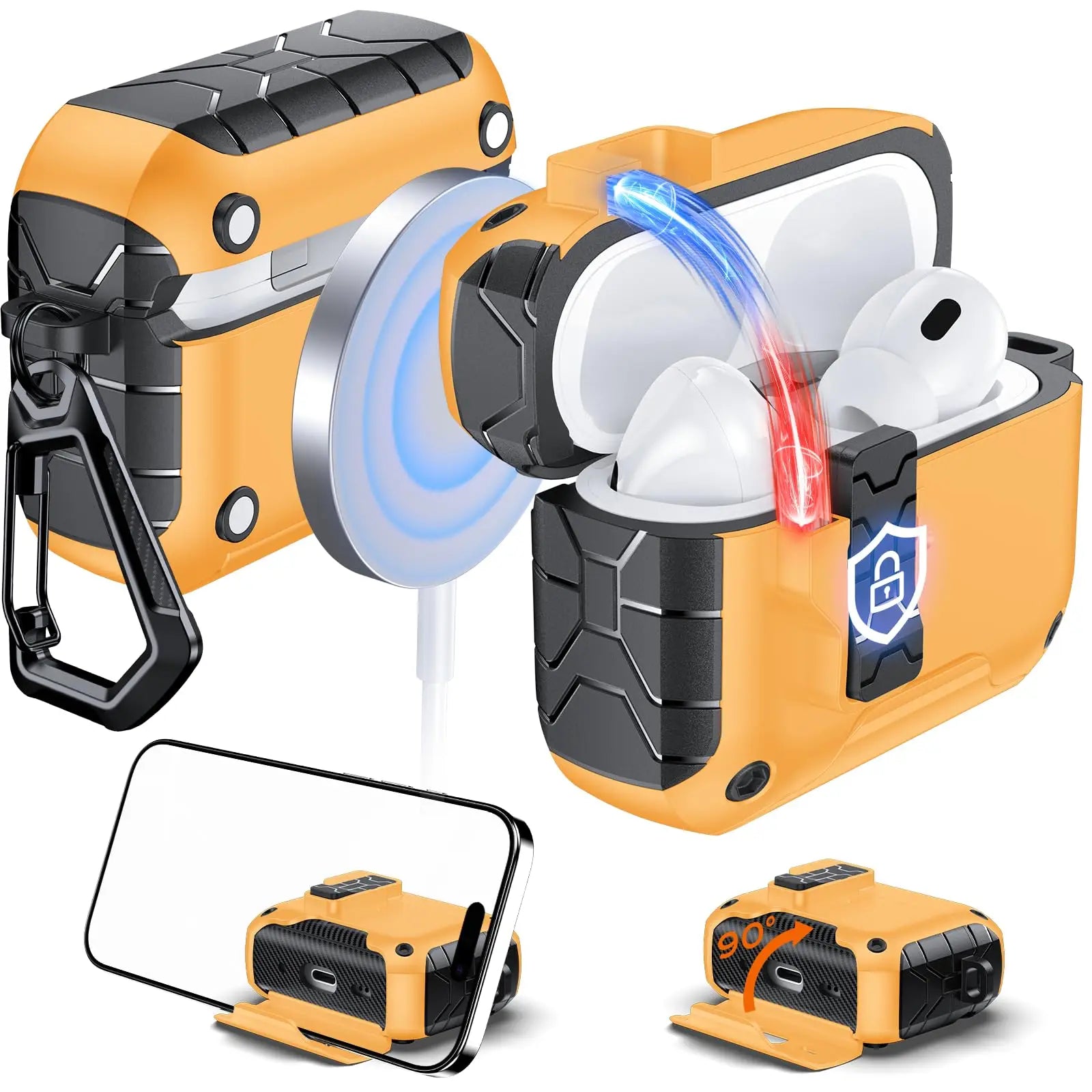 Magnetic Auto Lock Case for AirPods Pro 3 Phone Stand Case Cover with Cleaning Kit & Keychain Protective Case for AirPods Pro 3