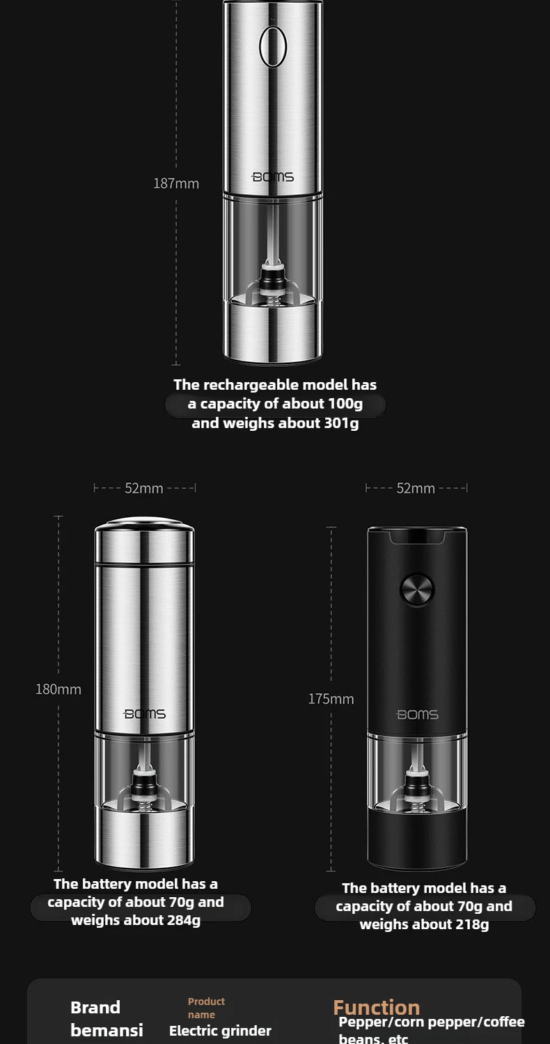 Electric Pepper Grinder Automatic Spice Grinder USB Rechargeable Adjustable Coarseness Spice Mill Kitchen Gadget Tools