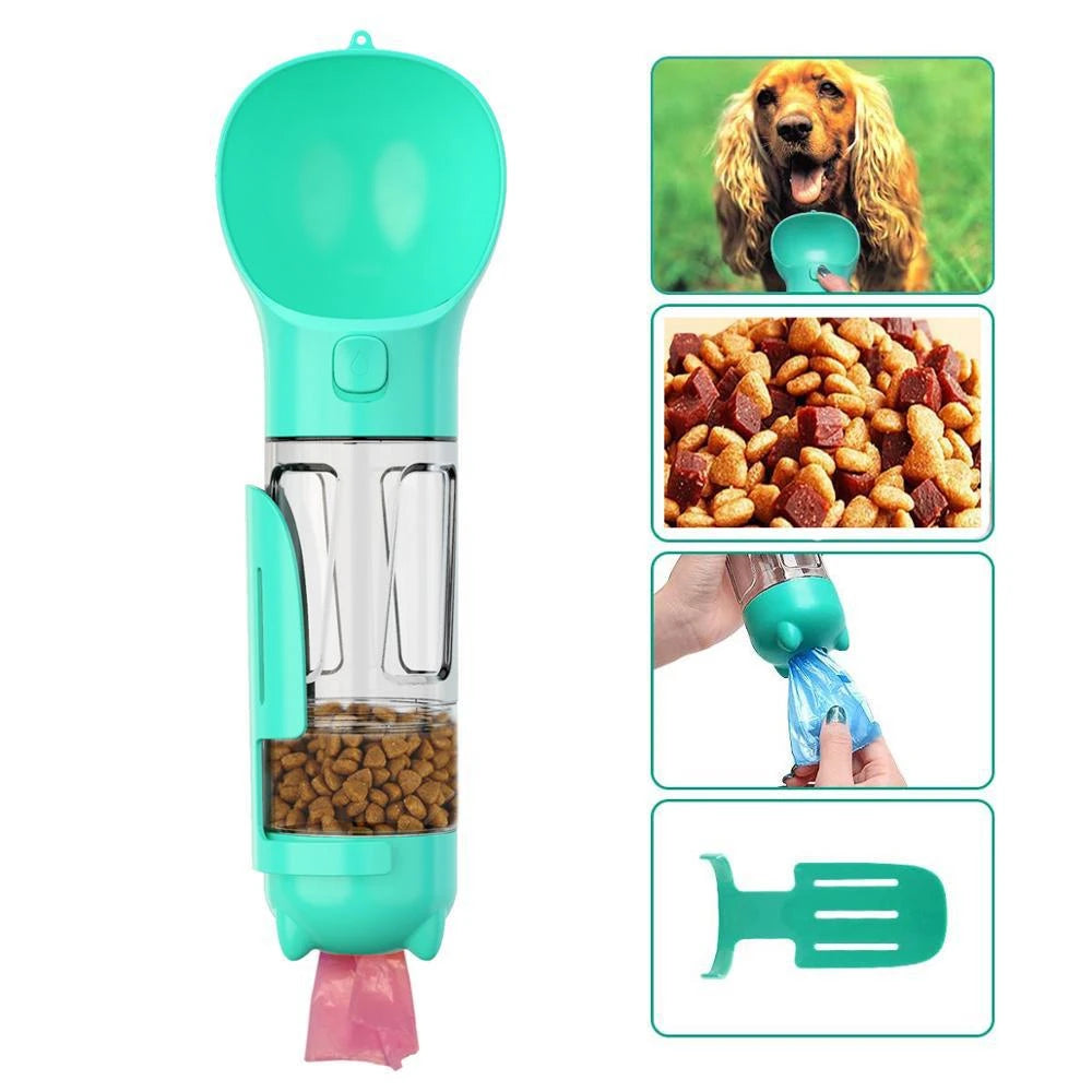 Portable Multifunction Dog Water Bottle Food Feeder Pet Travel Drinking Bowl Poop Dispenser Leak-proof Puppy Waterer Bottle