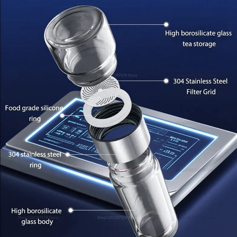 Double Wall Glass Tea Bottle 420ML Insulated Tumbler with Tea Strainer Leak Proof Hot Water Bottle for Office Travel Camping