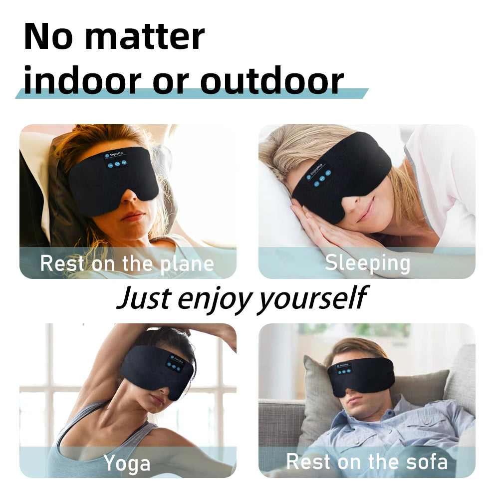 Soft Bluetooth Sleep Mask Wireless Headphones for Sleep Travel Meditation Side Sleeper Blackout Eye Mask Washable Adjustable