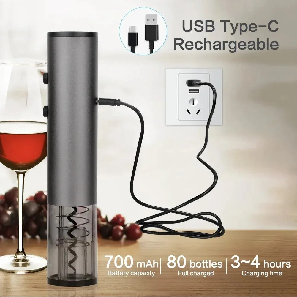 Electric Wine Bottle Opener USB Rechargable Automatic Wine Corkscrew with Foil Cutter Corkscrew Kitchen Gadgets for Party Bar