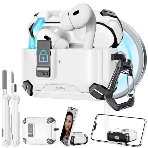 Magnetic Auto Lock Case for AirPods Pro 3 Phone Stand Case Cover with Cleaning Kit & Keychain Protective Case for AirPods Pro 3