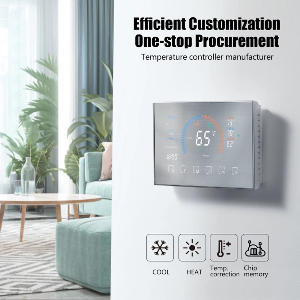 Smart Heat Pump Room Thermostat Temperature Controller 4.8 Inch Color LCD Screen Programmable Touch Control/ Mobile APP/ Voice