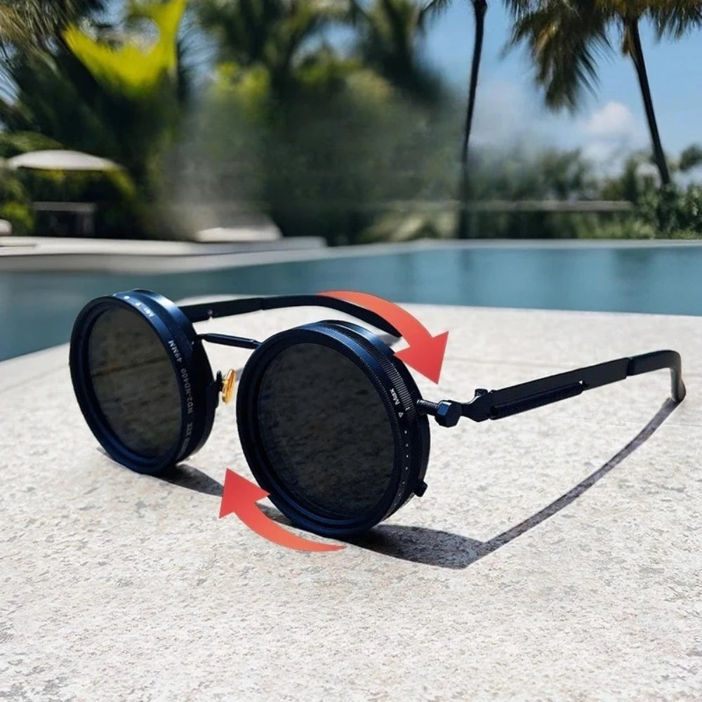 Polarized Round Sunglasses Adjustable Dimming Sun Glasses Men Women Retro Punk Men's Fishing Eyeglasses Outdoor Shades UV400